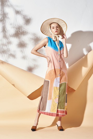 Lond Dress Linen Hand Paint Art&Decor