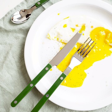 Sabre Paris-Bistrot復古酒館-亮面不鏽鋼主餐叉-深綠