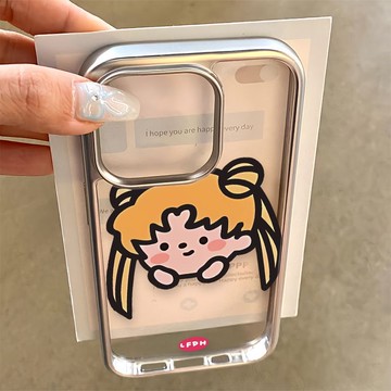 免運+隔日🚚電鍍手機殼 托腮美少女頭像 適用蘋果17promax 16Pro 15plus 14 13 12 11防摔