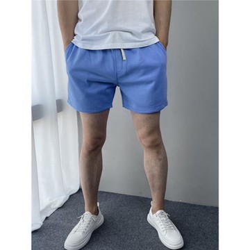 純色純棉三分褲男日常家居短褲 彈力松緊腰系帶3分褲運動深蹲訓練