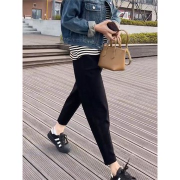 小個子顯瘦老爹褲女秋季新款大碼胖mm寬松百搭哈倫九分高腰蘿卜褲