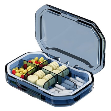 iSFun 寶石多邊型 微透視長方型密封6格藥盒  藍色  1個