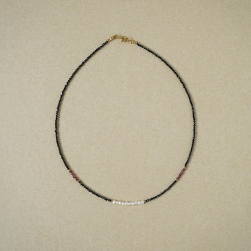 超極細 2mm 黑碧璽 石榴石 淡水珍珠 項鍊 醫療級不鏽鋼 14k 包金 純銀 925