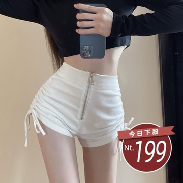 【台灣發貨】韓版高腰顯瘦拉鍊抽繩短褲 短褲 褲子 女裝【P390】