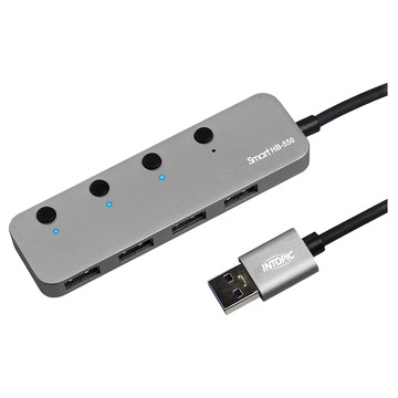 INTOPIC 廣鼎 USB3.1 高速集線器 HB-550 4 Port 獨立開關 指示燈設計 傳輸速率5Gbps  銀色  1個