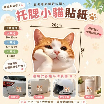 托腮小貓防水貼紙【寶包老闆】台灣公司現貨 防水貼紙 行李箱貼紙 安全帽貼紙 筆電貼紙 反光貼紙 車貼 貓咪 可愛小貓