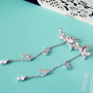 [米蘭精品] 鑲鑽耳環耳飾-韓版簡約葉子流蘇情人節生日禮物女飾品73du11