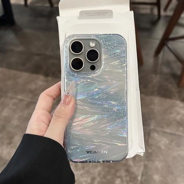 適用于蘋果15promax手機殼新款閃粉貝殼紋iPhone14plus全包透明13亞克力簡約高級感12防摔情侶16個性奢華女