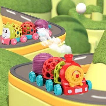 逗趣串串樂小火車蟲蟲軟膠球音樂快樂滑行玩趣軟球車搖鈴玩具車