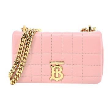 [平輸版]BURBERRYLola TB金字LOGO絎縫羊皮鏈帶肩背/斜背包(迷你/淡粉)真品平輸