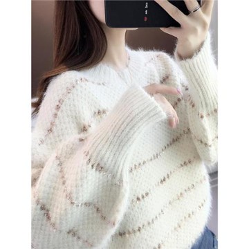 水貂絨毛衣女韓版外穿慵懶風冬季套頭上衣短款加厚洋氣針織打底衫