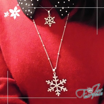 【伊飾童話】銀白雪花＊雙墜鋯石長鍊