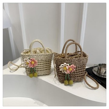 高級感草編包包女夏2025新款小眾設計菜籃子斜挎包編織手提水桶包