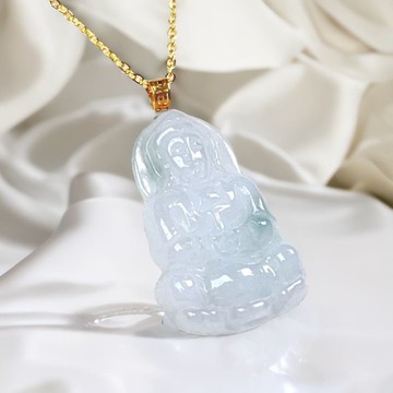 【母親節特惠】冰飄花觀音菩薩項鍊18K金 | 天然緬甸翡翠 | 送禮