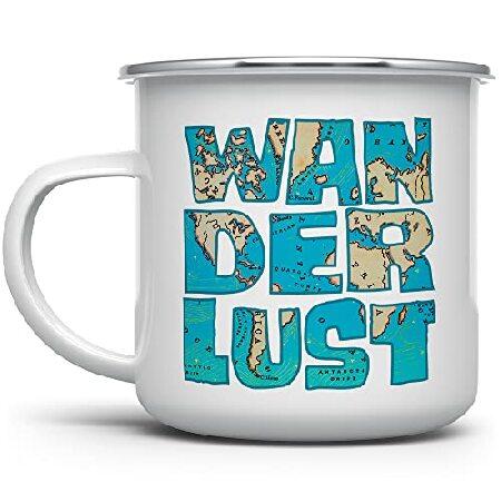 Wanderlust Enamel Campfire Coffee Mug, Travel Lover Camping Cup, Outdoor Explore Gift (12oz)並行輸入