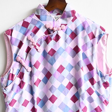 【蛋植物古著】多彩菱鏡印花古著旗袍