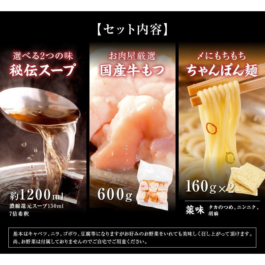 メガ盛り博多もつ鍋セット お取り寄せ グルメ 送料無料 （新鮮国産もつ600g）選べるスープ 醤油 味噌 3,680円 鍋 パーティー ギフト