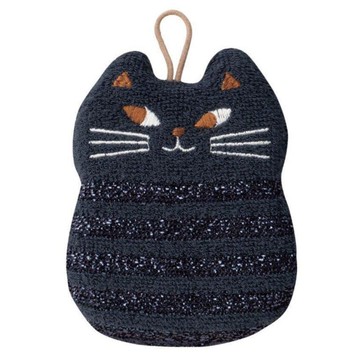 日本 Decole 閃亮亮清潔用菜瓜布-貓咪 黑 海綿菜瓜布 洗碗海綿【南風百貨】