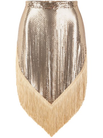 Rabanne - chainmail fringed-hem skirt - women - Aluminium - 34 - Gold