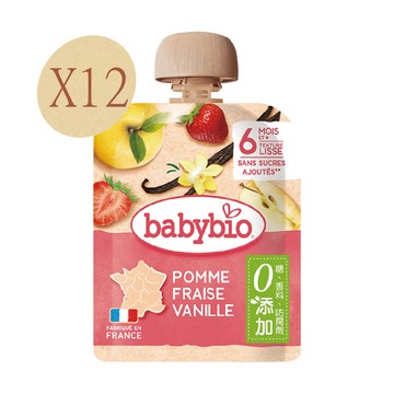 【法國Babybio】生機蘋果草莓纖果泥90gX12