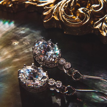 {水晶 }進口仿鉆石水晶925銀復古款小眾耳環