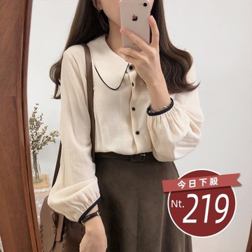 【台灣發貨】韓版復古學院風小眾薄款設計感襯衫 長袖上衣 長袖t恤 衣服 女裝 上衣【W489】