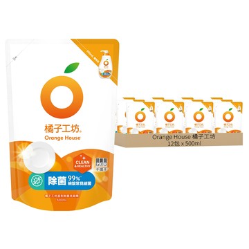 橘子工坊 溫和除菌碗盤洗滌液補充包 500ml 適用於蔬果和奶瓶 無色素、無香精  12包