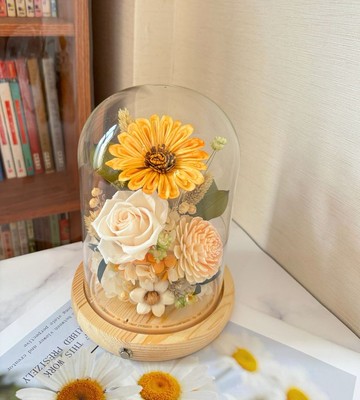 癒心花藝| 暖陽輕語永生花玻璃罩 生日禮物/開幕花禮