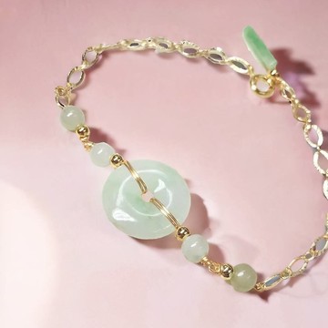 【願‧平安】冰飄綠平安扣手鍊14K包金 | 天然緬甸A貨翡翠 | 送禮