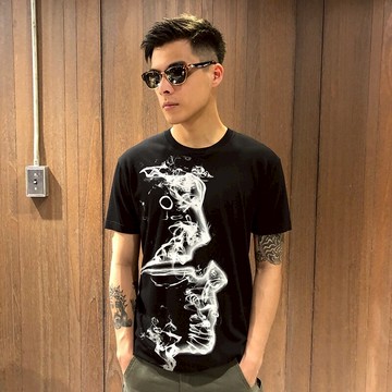 美國百分百【全新真品】Karl Lagerfeld 短袖 短T 老佛爺 卡爾系列 logo 煙圈 黑色 M號 AF94