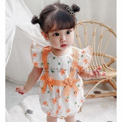 ベビー服 カバーオール 子供服 半袖 ベビーロンパース 花柄 オーバーオール 女の子 新生児 90cm