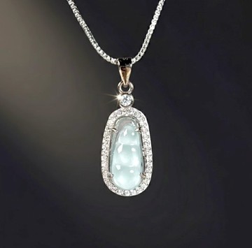 【福壽】冰種藍水翡翠福豆項鍊 925純銀 | 天然A貨翡翠 | 送禮