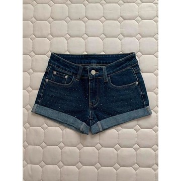 🐻‍牛仔短褲大碼胖mm辣妹燙鑽捲邊女夏季新款性感低腰a字包臀熱褲子