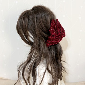 三角蝴蝶結抓夾 / 超大鯊魚夾 髮夾 紅色毛絨 包頭 大抓夾 髮量多