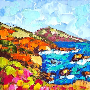 蒙特雷繪畫海岸線原創藝術大蘇爾厚塗油畫海景