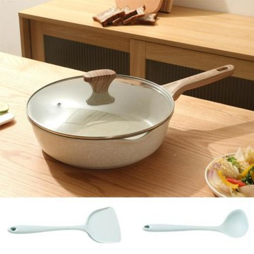 麥飯石不粘鍋煎炒鍋平底鍋家用炒菜鍋煤氣灶電磁爐通用一件代發