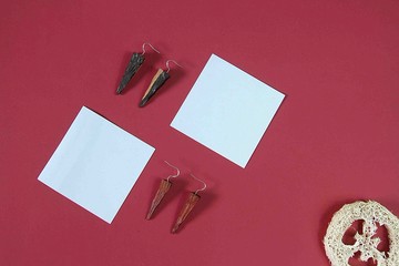 待煮|原創設計國潮小眾現代古風手工幾何機理木頭嵌925銀耳環耳墜