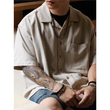 (免運)Gnomes lab 25SS 垂感高級輕薄泡泡紗純色短袖古巴領襯衫