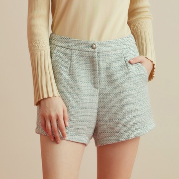 OUWEY歐薇 活力質感花呢珍珠釦短褲(淺藍)3213076012