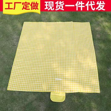 2米花色牛津布野餐墊防水黃色格子折疊戶外防潮墊戶外休閑可收納