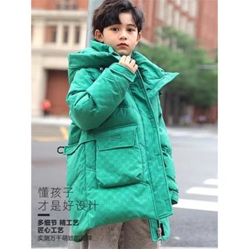 中大童兒童羽絨服男童中長款2025新款洋氣印花韓版加厚冬女童外套