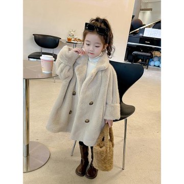 2025新款女童皮毛一體外套中長款秋冬季兒童皮草仿水貂毛毛絨大衣