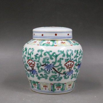 明成化青花斗彩纏枝花紋天子罐手繪家居擺件仿古瓷器收藏古董古玩1入
