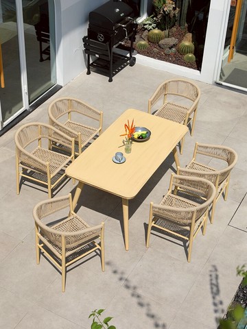 仿木紋戶外桌椅鋁合金庭院藤椅三件套茶幾陽臺小桌椅室外藤編露臺