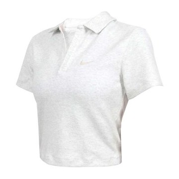 NIKE 女短版短袖POLO衫-運動 上衣 休閒 DV7885-051 淺麻灰白