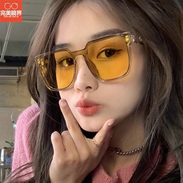 墨鏡 網紅大框新款墨鏡女 高級感復古ins黃色眼鏡男防紫外線太陽鏡