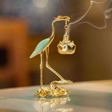 臺灣出貨📣新款紅頂藍羽金身仙鶴家庭專用擺件蓮花香爐倒流居家中香沉香吊爐