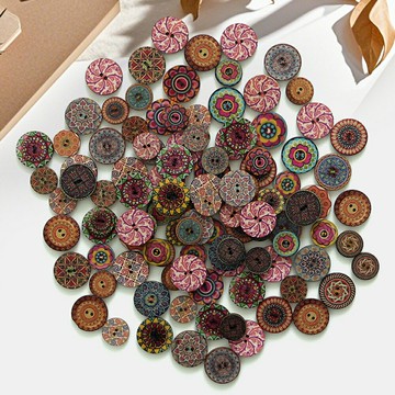 木質圓形鈕扣 印刷花紋 木紐扣 木扣子 木釦 木扣 鈕釦 天然材質 DIY手作 材料【BlueCat】【JC5489】