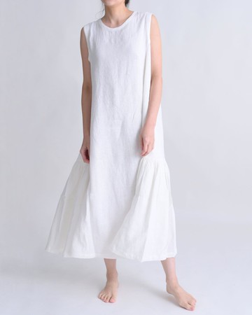 Suika  大人版麻料寬擺洋裝 白色