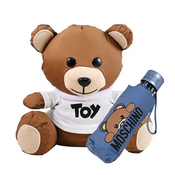 MOSCHINO 8888 經典小熊娃娃收納輕量摺疊晴雨傘.藍色